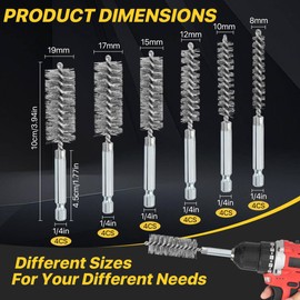 Lainballow 24pcs Stainless Steel Bore Brush, Twisted Wire Cleaning Brush, Wire Drill Brush with 1/4 Inch Hex Shank Handle, 4 Inch Abrasive Wire Bore Brush for Power Drill Cleaning,8,10,12,15,17,19 mm
