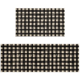 Aytipun Black Buffalo Plaid Kitchen Mats for Floor Set of 2 Farmhouse Black Checkered Kitchen Rugs Tartan Gingham Decorative Non Slip Washable Absorbent Kitchen Runner Rugs Decor,17x30 and 17x47 Inch