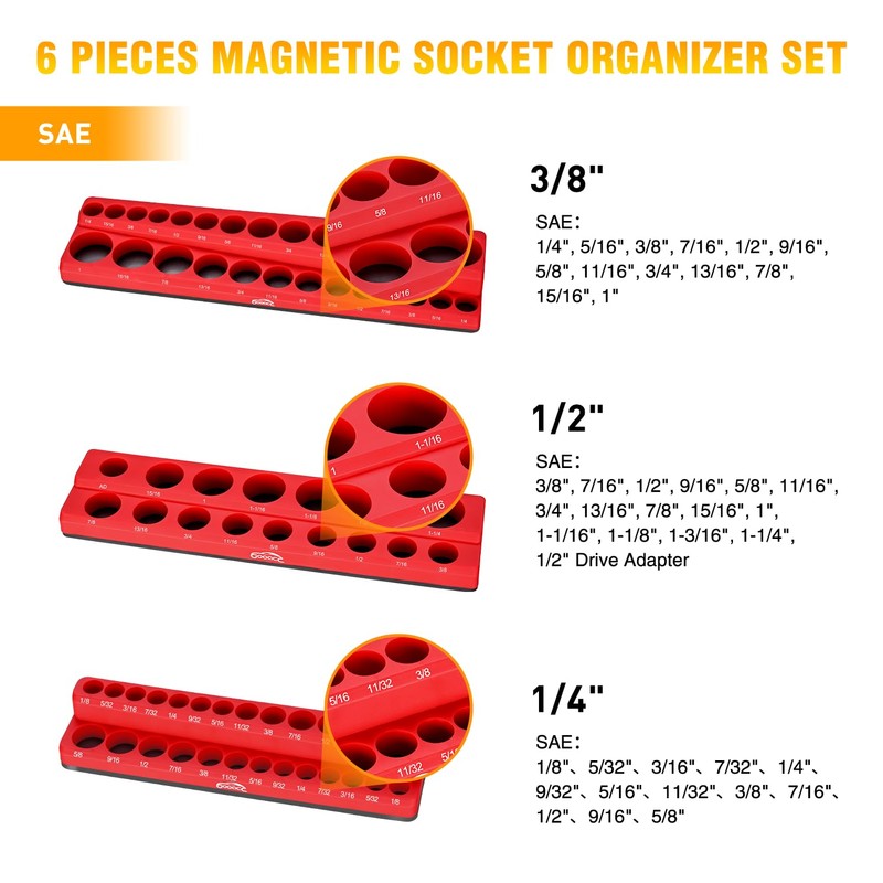 GOOACC Magnetic Socket Organizer Set, 6 Pieces Magnetic Socket Holder