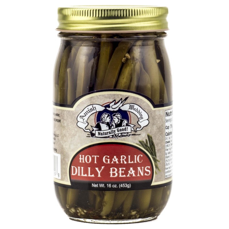 Amish Wedding Hot Garlic Dilly Beans 16oz (Pack of 2)