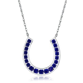 DAYBYDAY Horseshoe Necklace Sterling Silver Blue Sapphire Necklace Lucky Horse Shoe Necklace for Women Horse Jewelry
