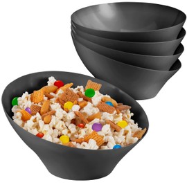 20oz Black Plastic Serving Bowls (4 Pack) Medium Disposable Snack Bowl Candy Dishes, Buffet Containers for Chips, Popcorn, Snacks, Mints, Salad Bar, Parties, Office Desk, Bridal Shower, Party Supplies