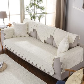 XSlive Cotton Embroidery Couch Sofa Cover Leaf and Floral Pattern Nonslip Quilted Furniture Protector Slipcover for Dogs, Children, Pets Sofa Slipcover Machine Washable (Cream,43"x94")