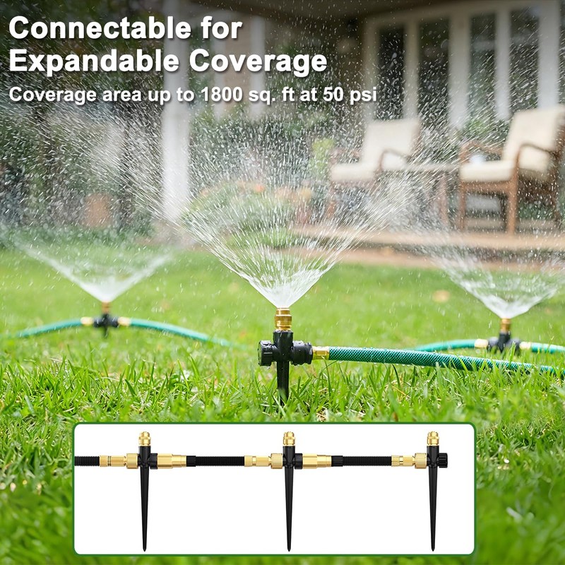FANHAO 3-Pack Heavy-Duty Metal Lawn Sprinkler with Spike Base, 360°