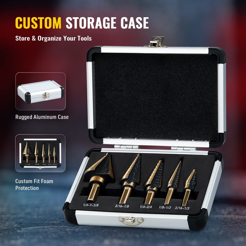 ZELCAN Step Drill Bits, HSS 5PCS Titanium Step Drill Bit