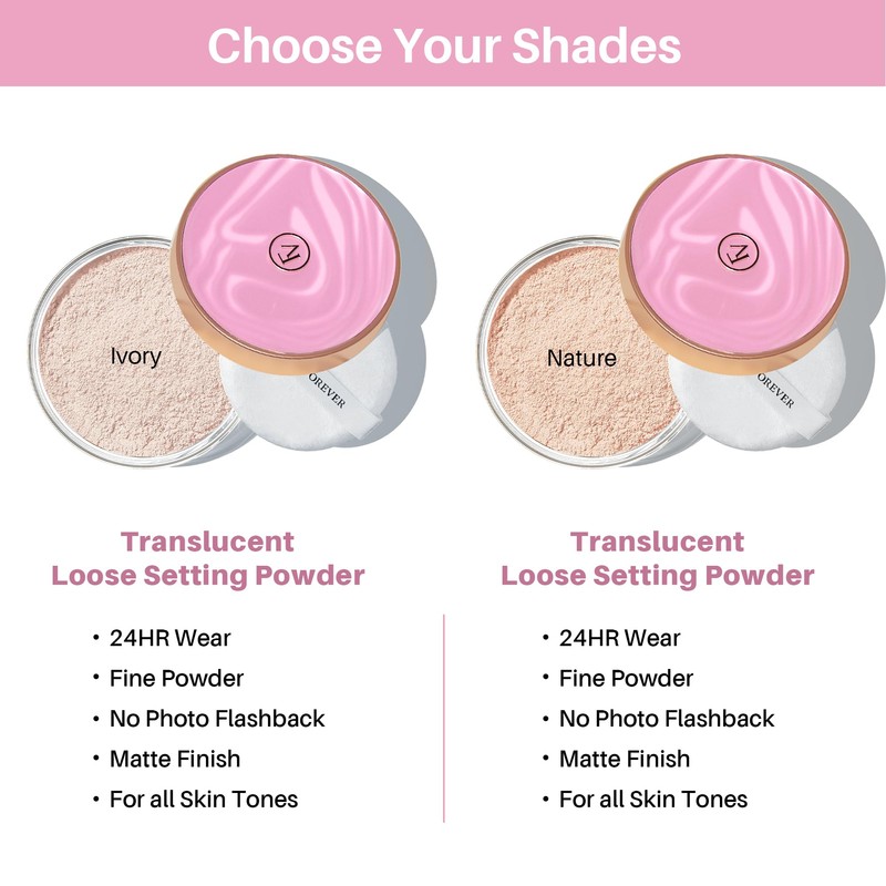 FV Matte Finish Translucent Loose Face Powder, Long-Lasting Lightweight Setting