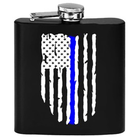 Police Officer The Thin Blue Line Flag Stainless Steel Hip Flask Premium Matte Black Makes a Great Gift For Him Dad Father