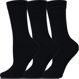 Womens Socks Bamboo, Gentle Grip Ladies Socks for Dress, Office or Home, Seamless Toe with Non-Binding Cuff,Breathable Comfortable Womens Socks 4-7 UK (UK, Alpha, One Size, Regular, Regular, Black)