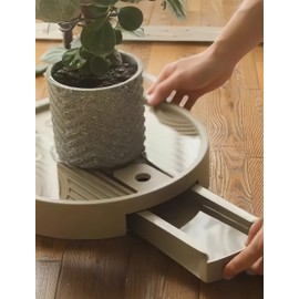 TD DECO Round 3-in-1 Planter Caddy, Saucer,& Stand for Heavy Pots,Easy Pot Mobility Plant Caddy,Hidden Drain Reservoir to Protect Indoor Floor (Mocha, 13.6 Inches)