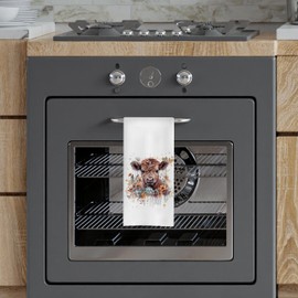 GCFET Highland Cow Waffle Decorative Dish Towels - 16x24, Highland Cow Gifts Hand Tea Towels for Bathroom Kitchen