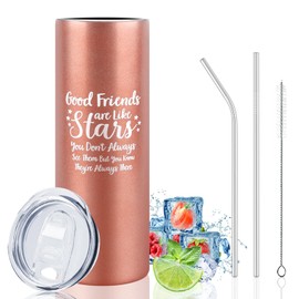 Beste Freundin Geschenk,Geburtstagsgeschenk für Frauen,Bff Mädchen,Schwester,Thermobecher mit Spruch-Good Friends Are Like Stars-Doppelwandiger Edelstahl Vakuum isolierbecher,20oz 600ml
