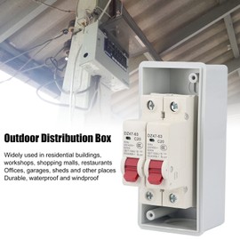 2 Way Distribution Box, AC 230V/400V C20+C20 Power Circuit Breakers Panel Outdoor Waterproof IP65 Fuse Box with Transparent Cover for MCB C Type DZ47-63