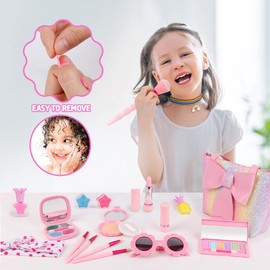 Kit de maquillaje para niños, juego de maquillaje real lavable para niñas pequeñas con bolso, juego de maquillaje para niñas pequeñas de 4, 5, 6, 7, 8 años, regalos de cumpleaños de Navidad, maquillaje para niños de 8 a 12 años