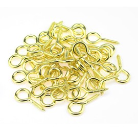 HELIFOUNER 50 Pieces 8# Screw Eyes, Screw in Eye Hooks, Metal Screw Eye Pins Hooks, Brass Plated Steel Screw Eyes, Gold