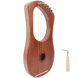 Harp Lyre, Metal Strings, Beautiful and Soft Tones Lyre Harp Rosewood Durable Sturdy String Portable Turning Wrench Wood 7 Metal String Instrument