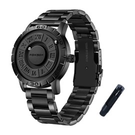 SACOSDING Mens Watches,Magnetic Suspension Analog Quartz Watch for Men,Classic Roman Time Scale Timing Bezel,Waterproof Super Magnetic Men's Watch, Casual Gift(Steel Belt-Black)