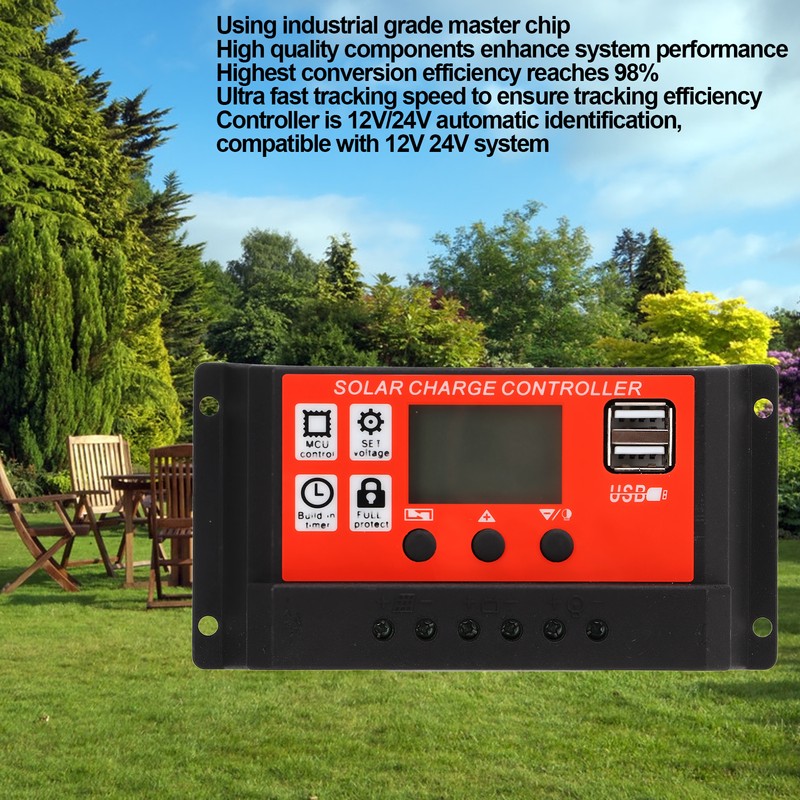 PWM Auto Solar Charge Controller LCD Display Dual USB Solar