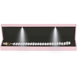 Long Chain Necklace Jewelry Gift Box Case with LED Light, Elegant Velvet Necklace Pendant Bracelet Box for Jewelry Display Wedding Engagment Valentine's Day (Pink)