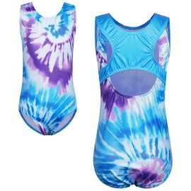 XFGIRLS Gymnastics Leotards for Girls Sleeveless Dancing Ballet Gymnastics Athletic Leotards Sparkle Leotard Blue TieDye 8A