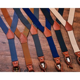 UPSONG Men's Heavy Duty Brown Button Suspenders - Clip Suspenders for Work