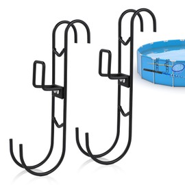 NQEUEPN 2 Sets Poolside Hanging Hooks, 2 Usages Pool Rack Hooks with Detachable Pool Fence Double Hook Design No Drilling Required Waterproof Pool Pole Hangers for Skimmers Brushes Nets Accessories