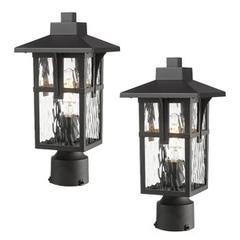 Outdoor Post Light 2 Pack, HWH Exterior Pillar Lights Industrial Pole Lamp Outdoor Column Lights Matte Black Finish with Water Ripple Glass, 5HX62P-2PK-SW BK