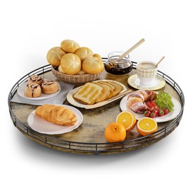 Lazy Susan Turntable Organizer for Table Top, 21’’ Round Wooden Lazy Susan for Cabinet Kitchen Countertop Pantry Dining Coffee Table for Condiments Spices, Rustic Bathroom Vanity Tray for Soap Candle