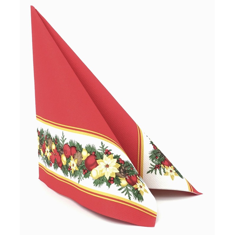 50 Christmas Napkins 40 x 40 Fabric-Like Garland, Colour: Red