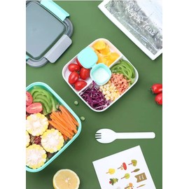 Bento box, bento box adultos, lonchera para adulto, tupper para ensalada, contenedor para alimentos apilable, apto para microondas contiene 1 cuchara y 4 divisiones, a prueba de fugas. (verde)