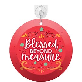 DEXSA Glass Suncatcher 4 Inch Round | Blessed Beyond Measure | Hang on a Wall, Place in a Window, Hang from Your Favorite Wreath or in Your Garden | Include Suction Cup with Hook for Hanging