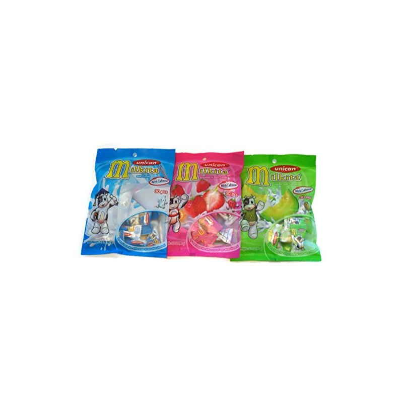 Unican Milkita Candy Variety Pack: Classic Milk, Strawberry, Melon Flavors