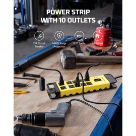 DEWENWILS 10-Outlet Metal Surge Protector Power Strip, 6Ft Cord Flat Plug, 15A Circuit Breaker, 14AWG 1440Joules, Heavy Duty Industrial Power Strip for Garage Workshop, Wall Mountable, UL Listed
