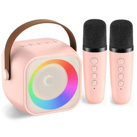 Edithown Karaoke Machine for Kids Adults,Portable Bluetooth Mini Karaokewith 2 Wireless Mic,Birthday Gifts for Girls Boys Family Home Party(Pink)
