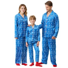 Giggling Getup Blue Adult Womens Christmas Pajamas, Satin Pajama Set for Women with Christmas Pajama Pants and Long-Sleeve Top, for Holiday Pajamas Party-L