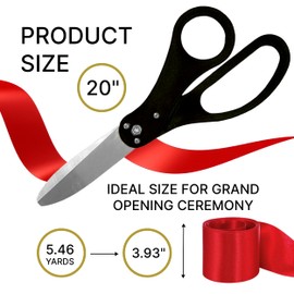 Big Grand Opening Party Supplies - Black Giant 20 Inch Scissors for Ribbon Cutting and Red Satin Ribbon for Special Events Business Openings and Inaugurations