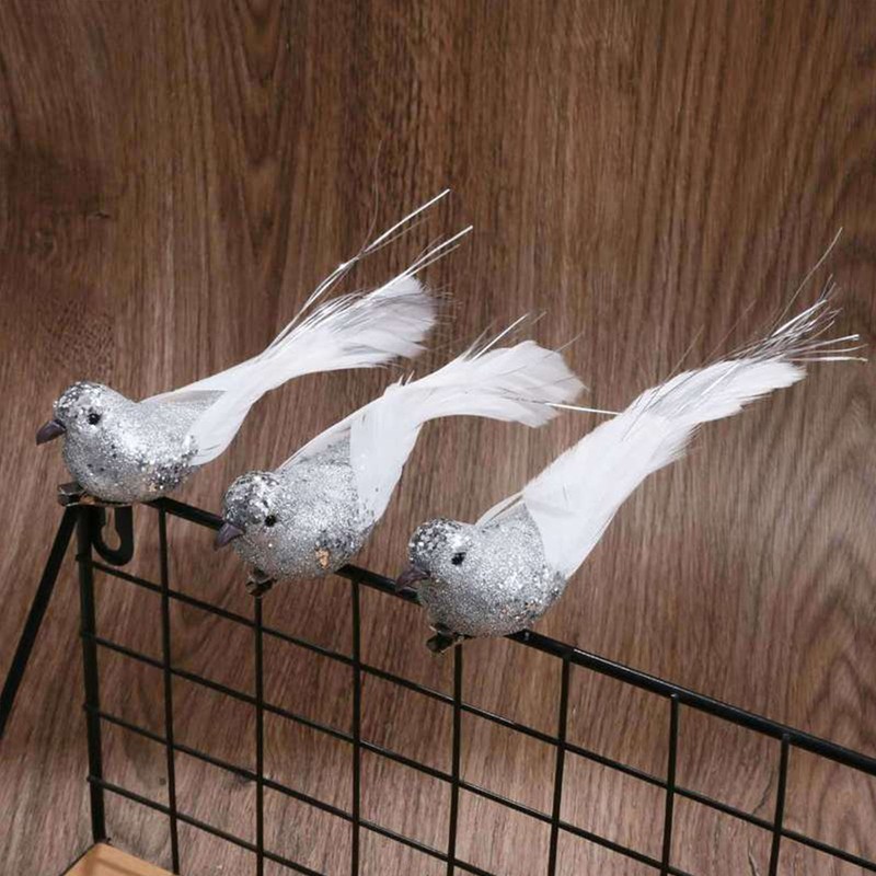 12 PCS Simulation Bird Silver Mini Birds for Home Decoration