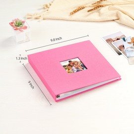 Mublalbum 8x8 Inch DIY Scrapbook Photo Album with 20 Plastic Sleeves 40 Pages Linen Cover 3 Ring Folder Binder for Wedding Baby Family and DIY Projects (Pink)