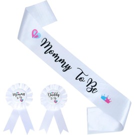 Gender Reveal Decorations - Sash and Tinplate Badge Mommy to Be and Daddy to Be Baby Shower, One size fits all, Silk, not have