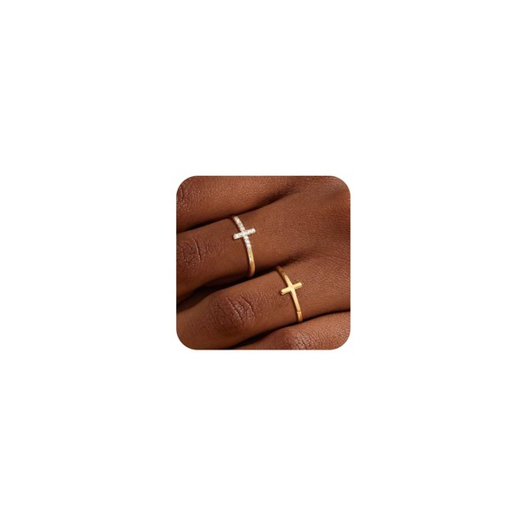 Moodear Trendy Thin Cross Rings Set - Stackable 14K Gold