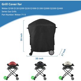 Blackhoso Grill Cover for Weber Q100 Q120 Q1000 Q1200 Q200 Q220 Q2000 Q2200 Q2400 Series Gas Grills, 600D Waterpoorf BBQ Weber Gas Grill 7113 Cover
