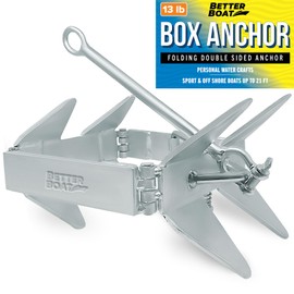 Folding Boat Box Anchor, 13lb, Prevents Anchor Slide, for Boats up to 21 ft, Pontoon, Fishing, Cabin Cruisers, Hot-Dipped Galvanized
