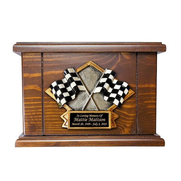 Car Racing Funeral Cremation Urn, Large Size Memorial Wooden urn with Personalisation