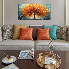 Zoyotago Large Canvas Wall Art Orange Yellow Tree Picture Modern Canvas Prints Ready to Hang for Bedroom Living Room Size 20x40