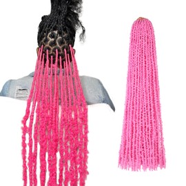 ZRQ Butterfly Locs Crochet Hair 30 Inch 6 Packs Pink Distressed Faux Locs Pre-looped Synthetic Crochet Braids Extended Soft Locs For Women Extensions (30 Inch,pink#)