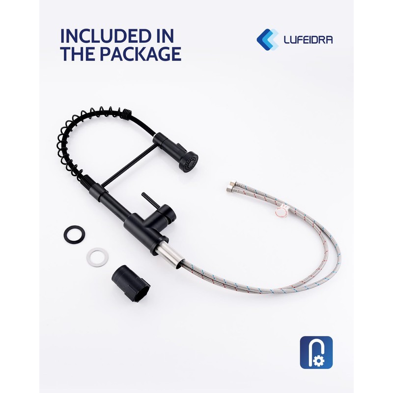 LUFEIDRA Black Kitchen Faucets with Pull Down Sprayer - High