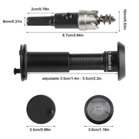 Door Viewer with Privacy Screen, 180° Wide Angle Optical Glass Lenses, Door Spy Drill Hole Diameter 14 mm, Adjustable Length Spy Door Viewers for 35-60 mm Doors, with 1 x Drill