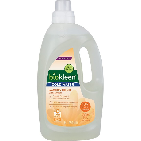 Biokleen Natural Cold Water Laundry Detergent - 128 Loads - Liquid, Concentrated, Eco-Friendly, Non-Toxic, Plant-Based, No Artificial Fragrance or Preservatives