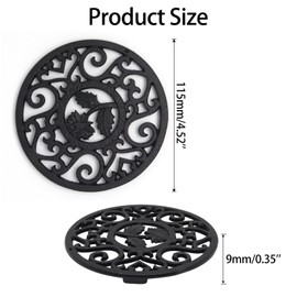 ZHMEINA 2PCS Cast Iron Trivet, 4.53" Round Metal Trivets for Hot Dishes, Hot Pots and Pans, Heavy Duty Rustproof Pot Stands Holders with Vintage Pattern for Kitchen Dining Table Counter Top Tea Pot