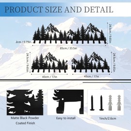 Large Black Mountain Wall Decor Coat Rack with 14 Hooks