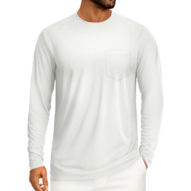 Cotrasen Men's Long Sleeve T-Shirts Cotton Casual T Shirts for Men Breathable Comfort Tee Shirts with Pocket Pure White S